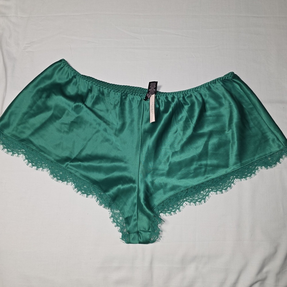 Victoria Secret Sleep Shorts XL Satin Teal Lace Trim Pajama Bottom Sleepwear NWT